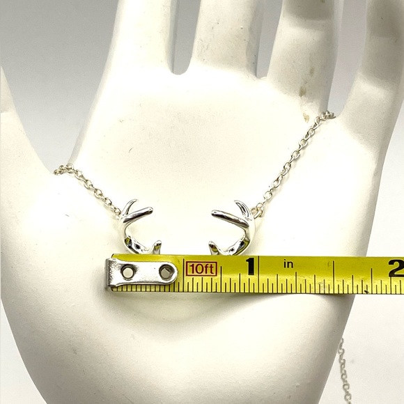 Silver Tone Dainty Deer Antler Necklace 18” - Picture 3 of 5